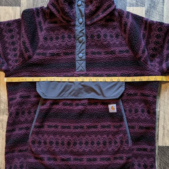 Carhartt Aztec Fleece Pullover ¼ Snap Relaxed Fit Red Medium - Picture 7 of 7